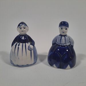 Vintage Dutch Couple Bells Blue Delft Man Woman Mini 2" Hand Painted